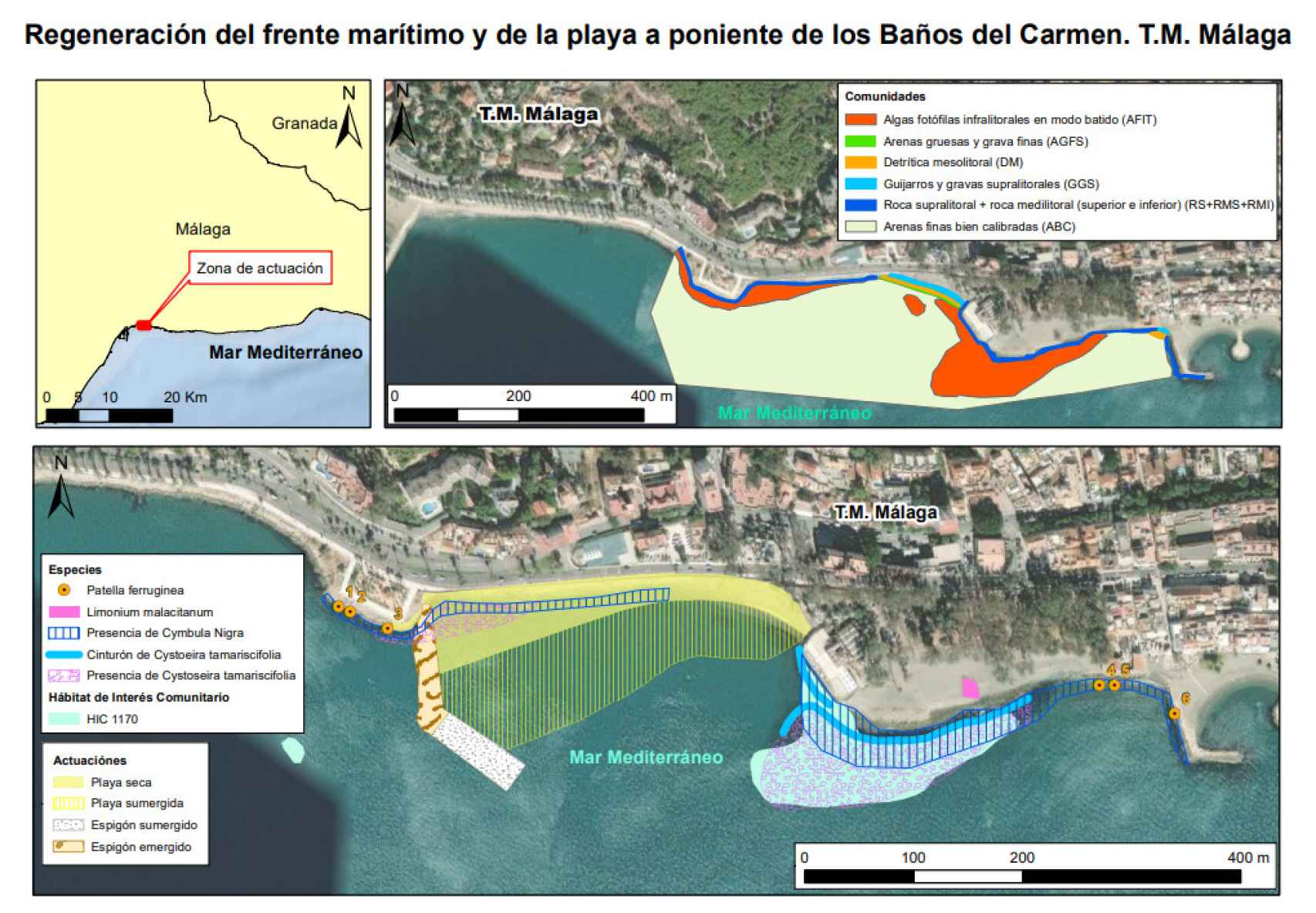 Plano de la intervención prevista para la regeneración de la playa de los Baños del Carmen.