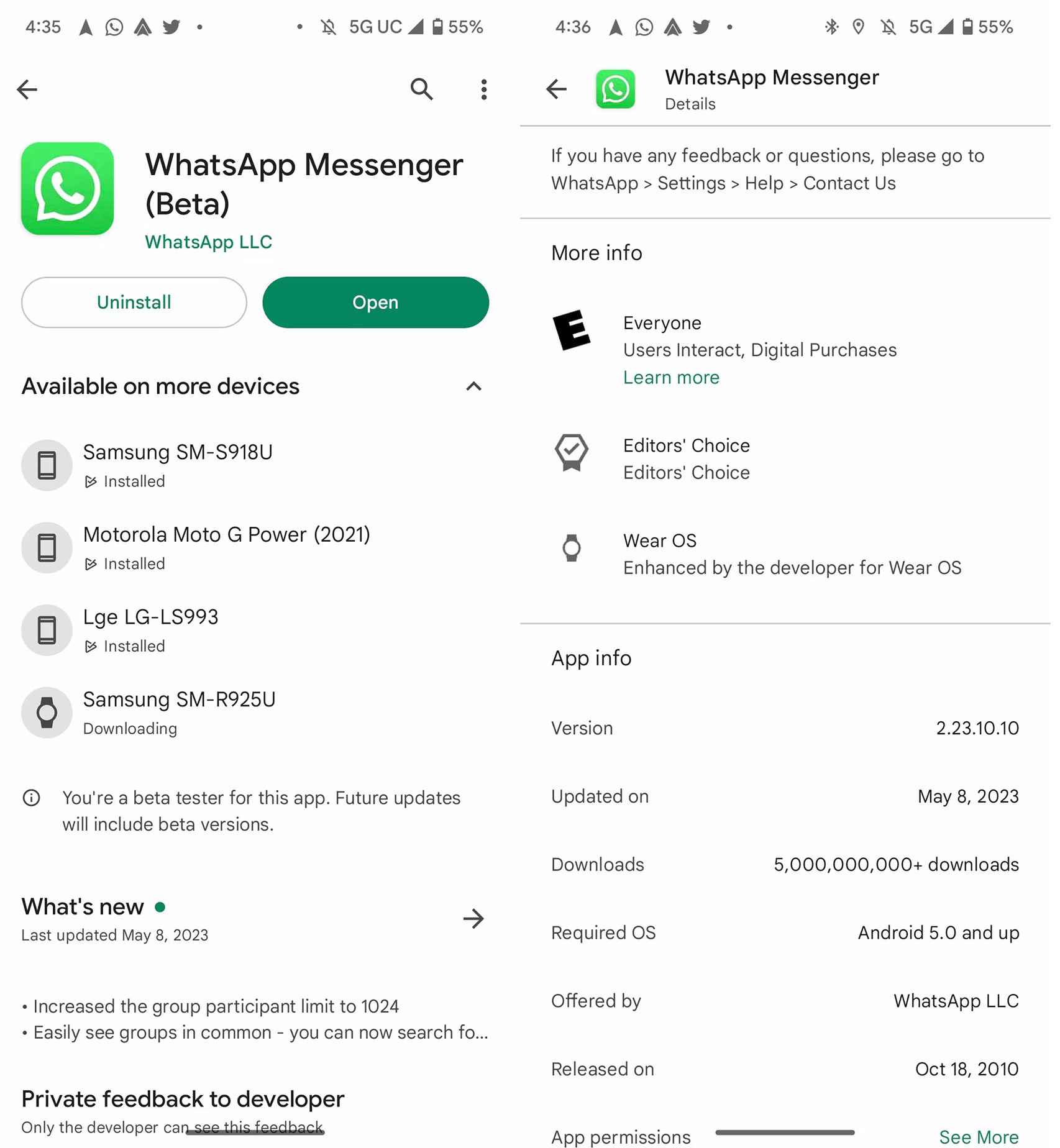WhatsApp beta para Wear OS 3
