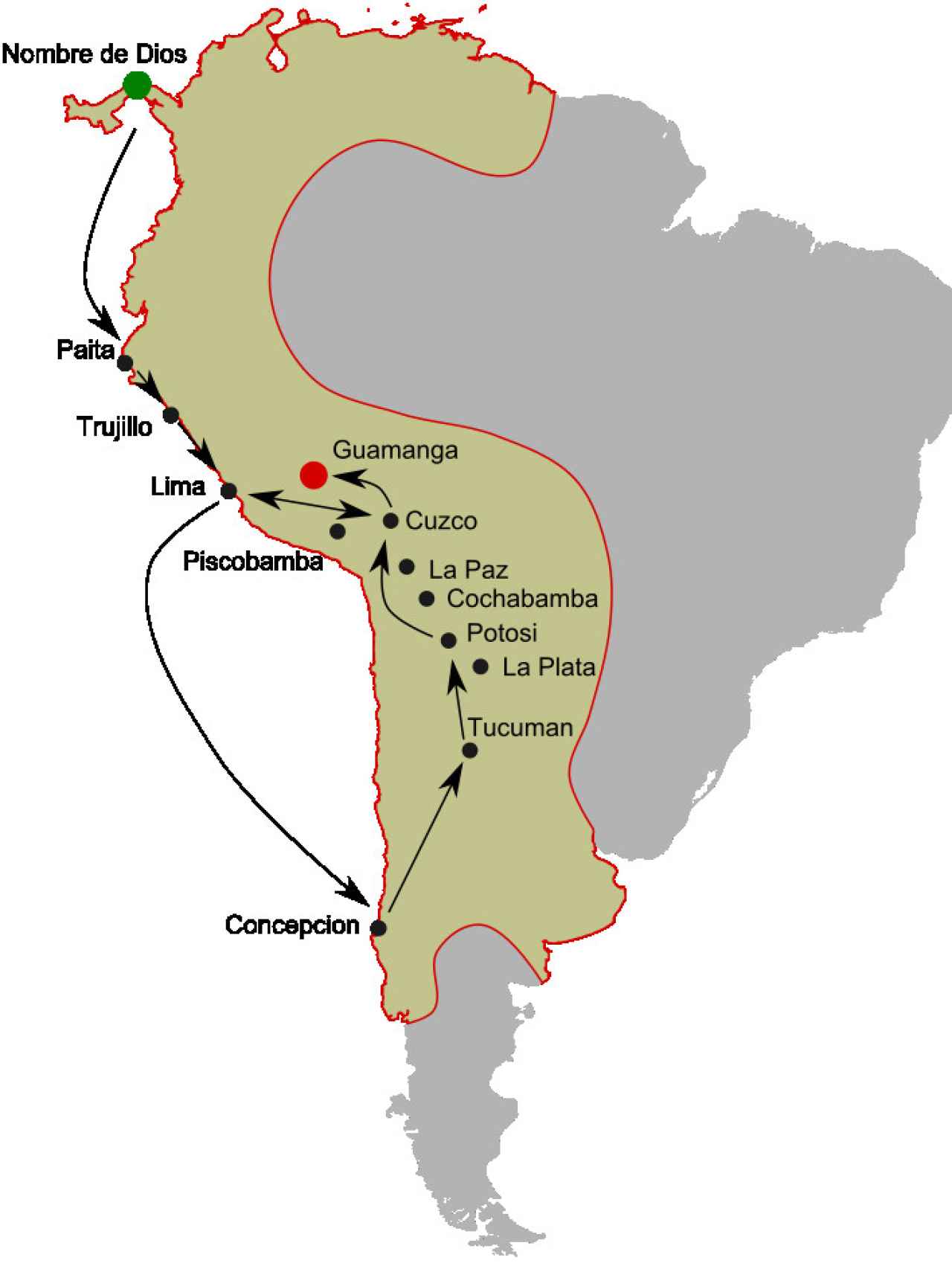 Recorrido de Catalina de Erauso por Sudamérica.