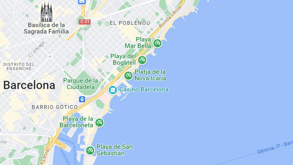 Las playas de Barcelona y los diques levantados.