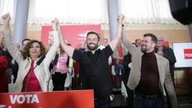 La ministra de Hacienda, María Jesús Montero, el candidato del PSOE a la Alcaldía de Zamora, David Gago, y el dirigente socialista en Castilla y León, Luis Tudanca