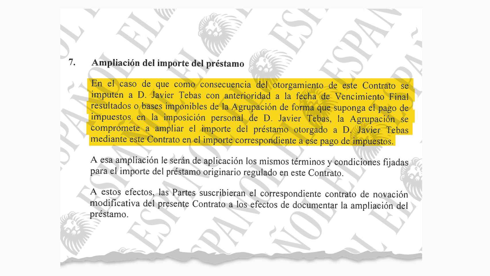 Fragmento del contrato de la operación de Javier Tebas y Audiovisual New Aged AIE