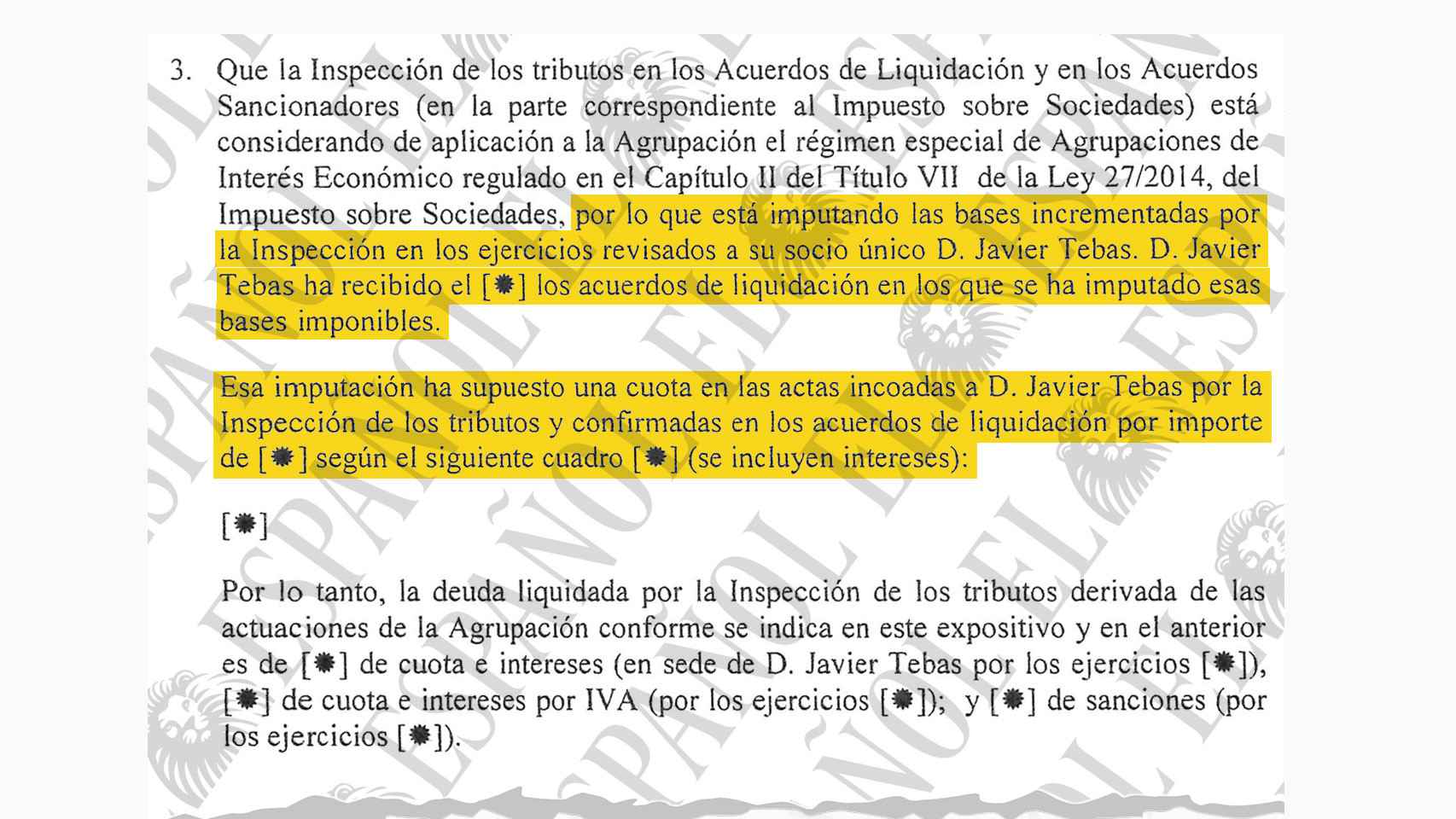 Fragmento del contrato de la operación de Javier Tebas y Audiovisual New Aged AIE