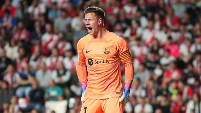 Ter Stegen celebra una parada frente al Rayo Vallecano.