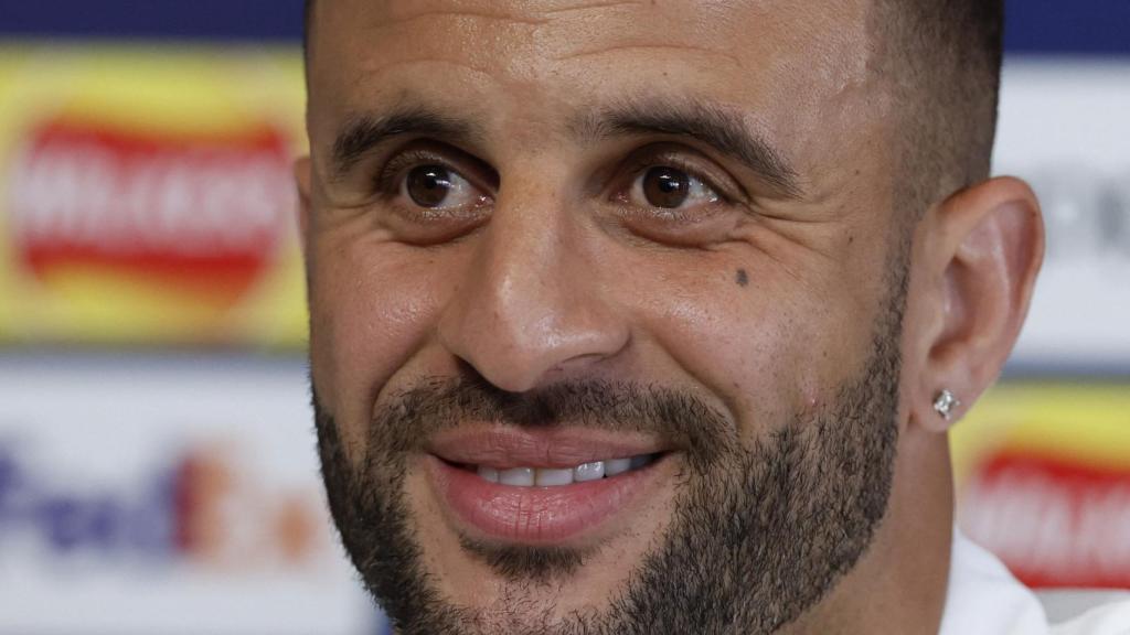 Kyle Walker, en rueda de prensa con el Manchester City de la Champions League