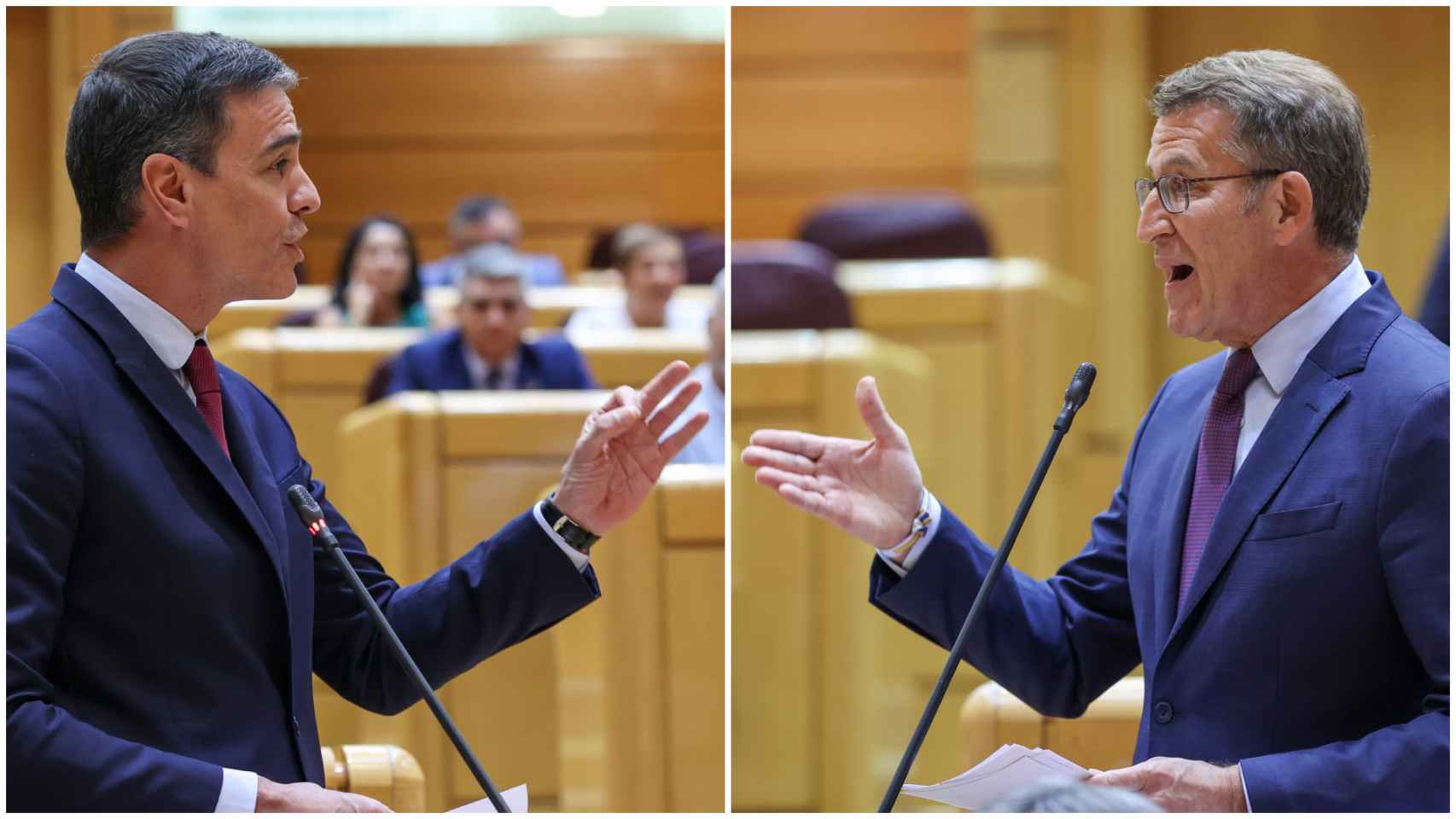 Pedro Sánchez y Feijóo, en un debate en el Senado
