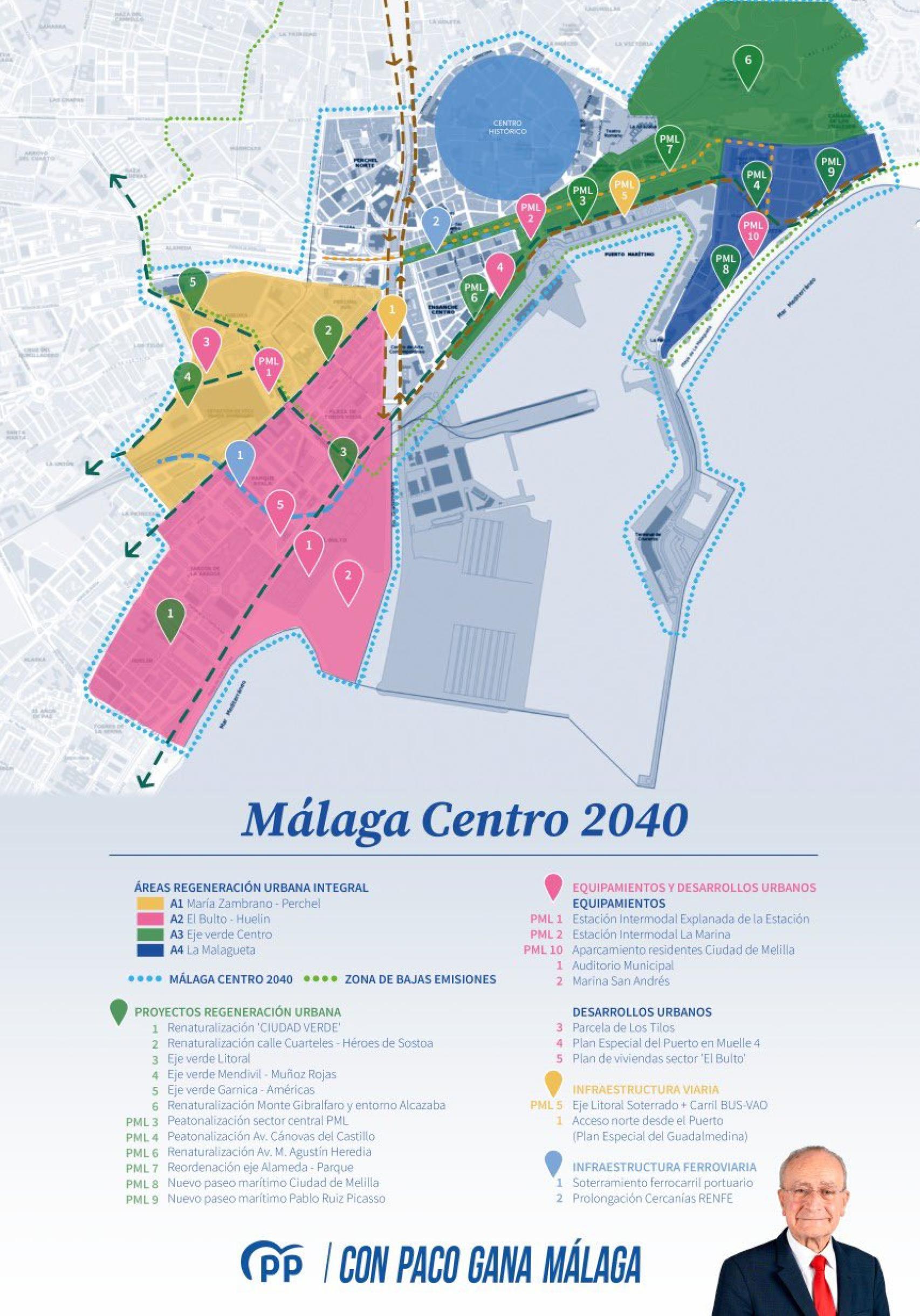 Plano con las operaciones planteadas por el alcalde de Málaga.