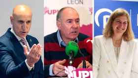 El candidato del PSOE a la Alcaldía de León, José Antonio Diez, el de UPL, Eduardo López Sendino, y la del PP, Margarita Torre.
