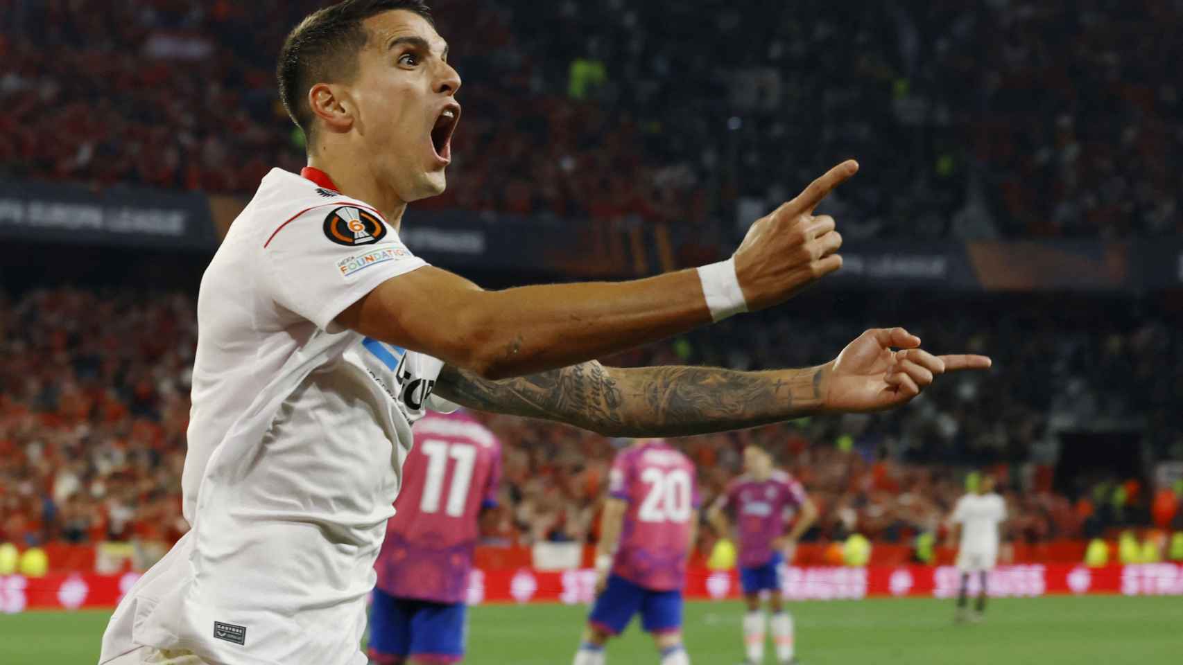 Lamela celebra el gol de la victoria del Sevilla.