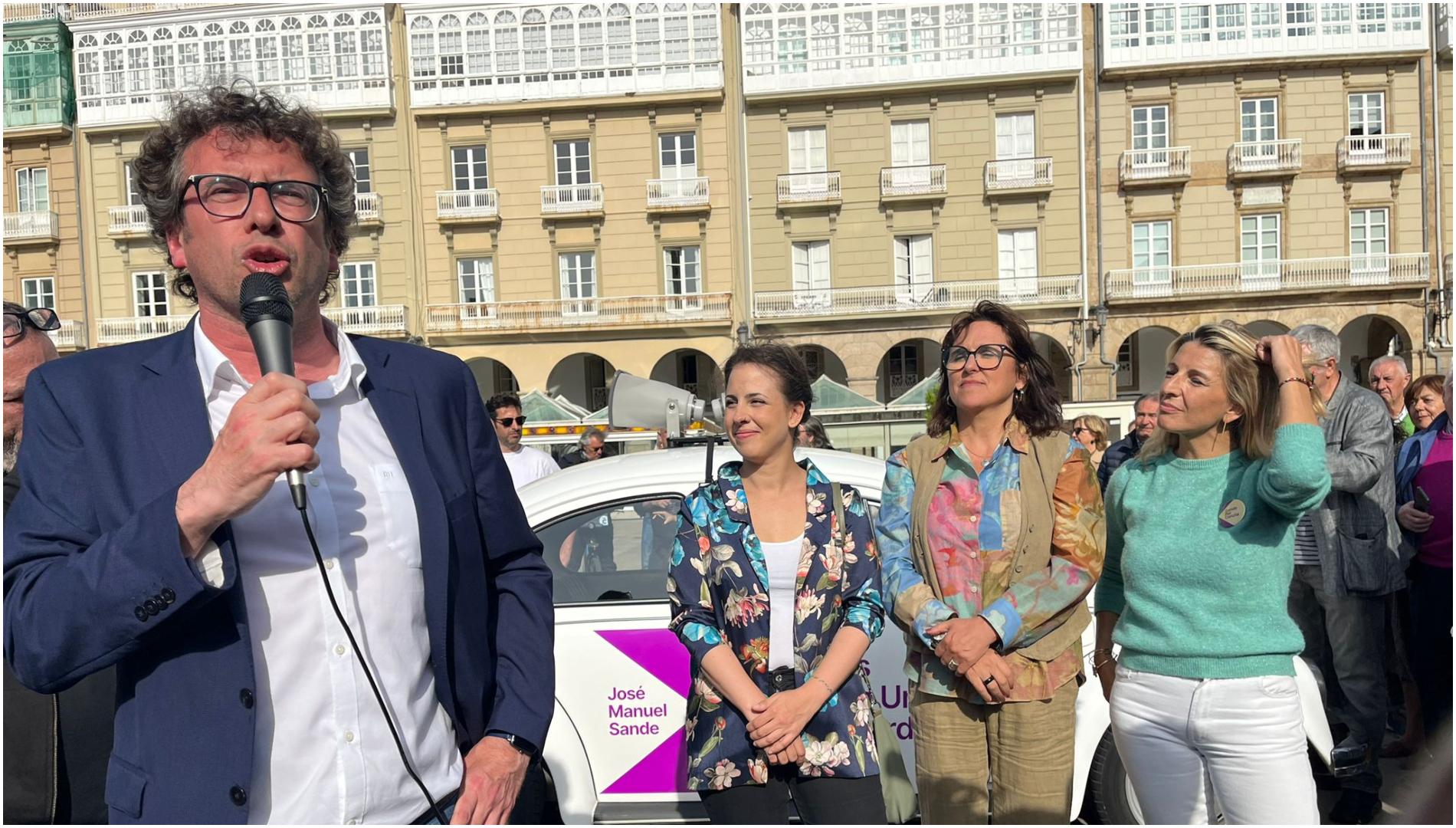 José Manuel Sande, Isabel Faraldo (Podemos), Carmen Armada (Esquerda Unida) y Yolanda Díaz (foto: Quincemil)