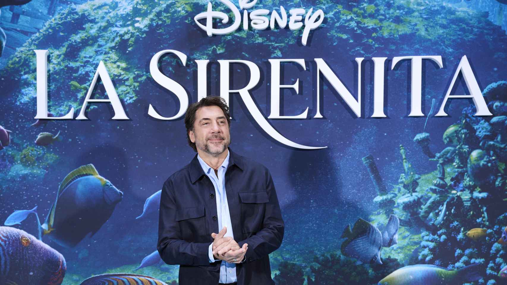 Javier Bardem en la presentación de 'La sirenita' en Madrid.