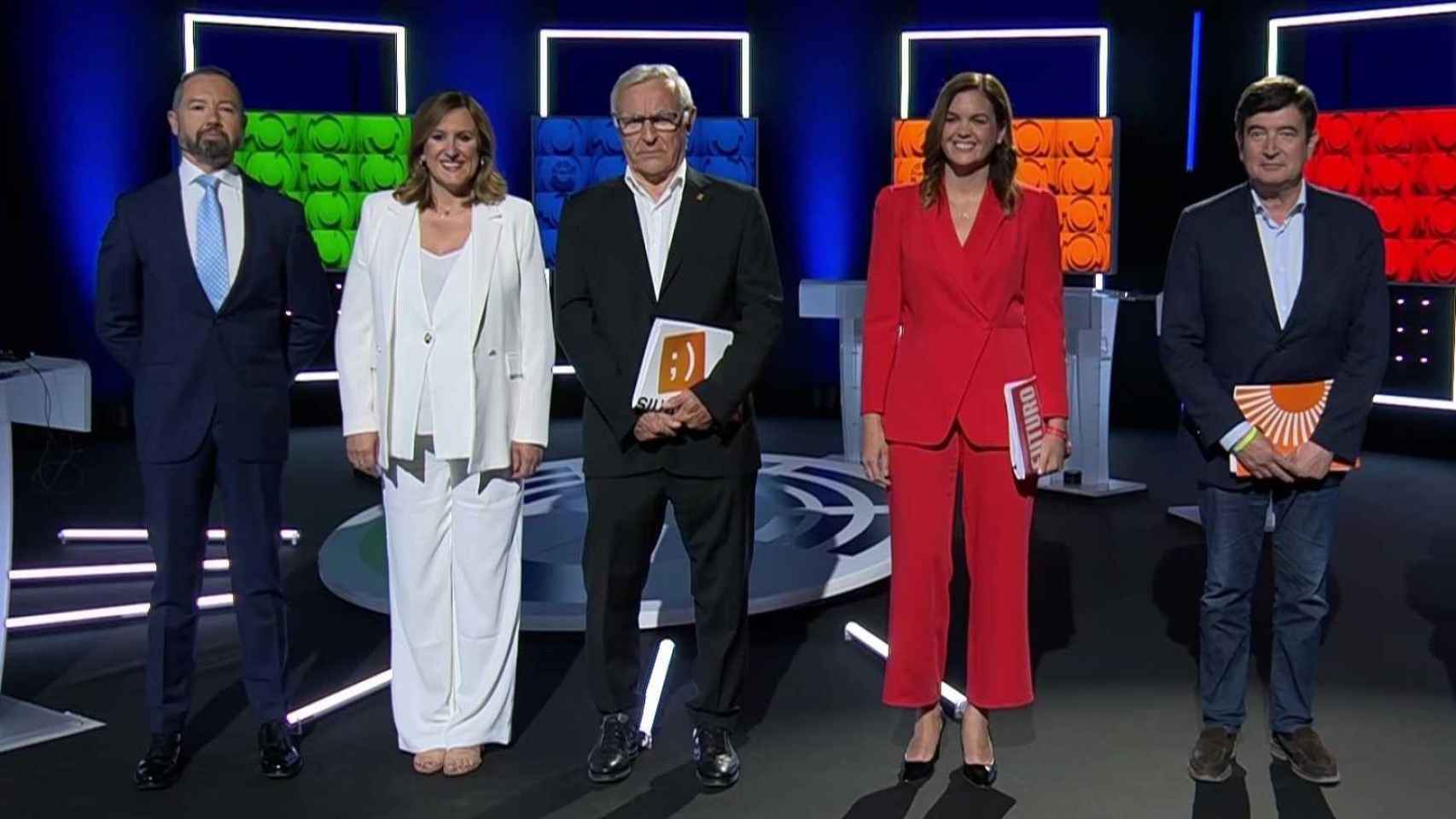 Juanma Badenas, María José Catalá, Joan Ribó, Sandra Gómez Gómez y Fernando Giner, en el debate electoral de RTVE.