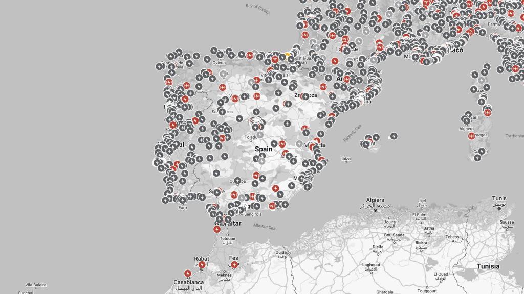 El mapa de Tesla es la referencia para encontrar puntos de carga