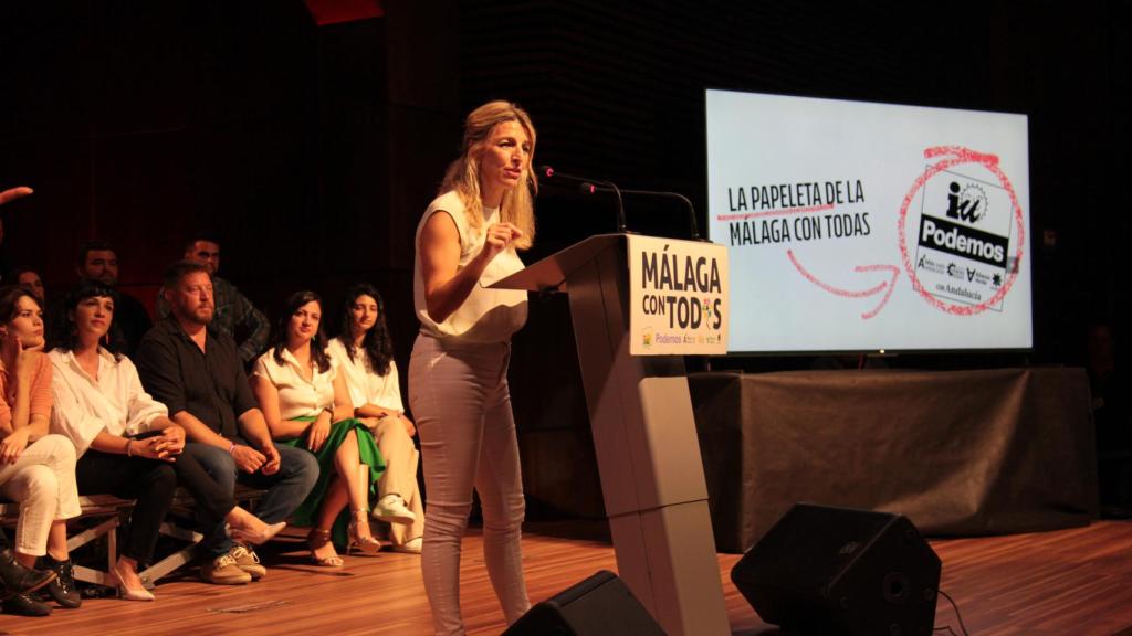 Yolanda Díaz durante su intervención en el mitin en Málaga.