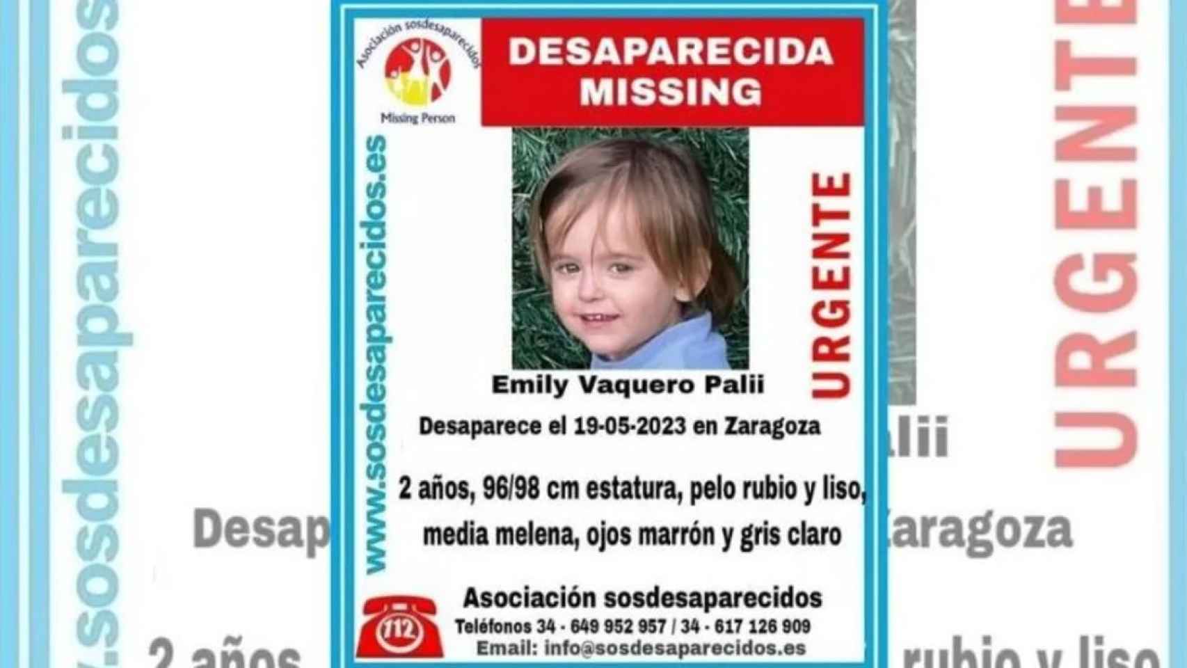 Emily, pequeña de dos años desaparecida en Zaragoza.