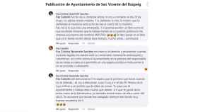 Captura de los comentarios de la mujer del alcalde de San Vicente en el facebook municipal.