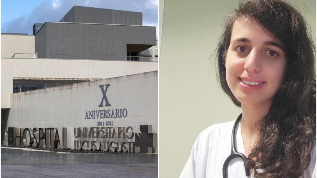 A la izquierda, el Hospital Lucus Augusti de Lugo. A la derecha, Natalia, residente de Familia de tercer año en el Área Sanitaria de Lugo, A Mariña y Monforte de Lemos.