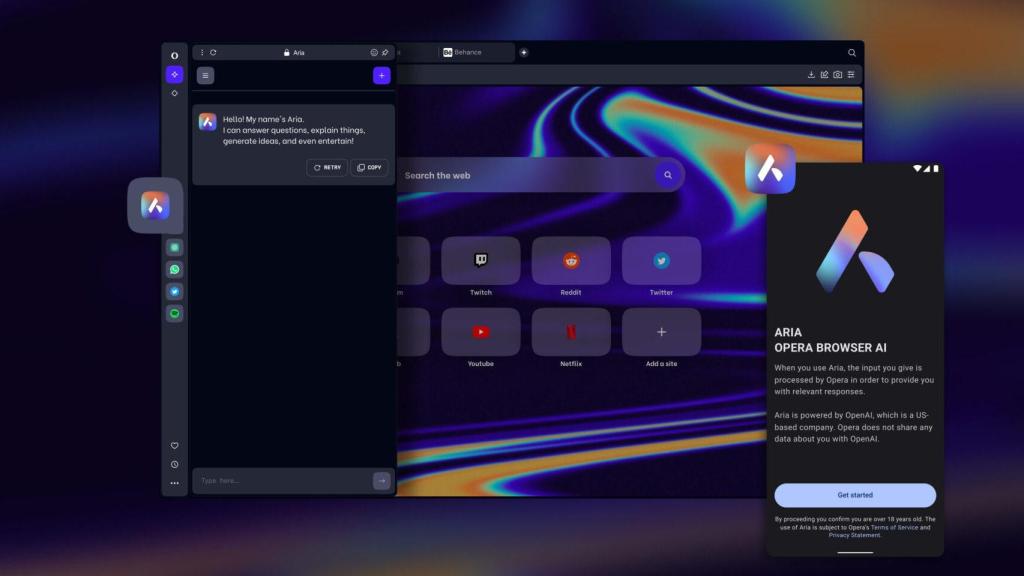 Aria es la nueva IA integrada en el navegador Opera, en ordenador y Android