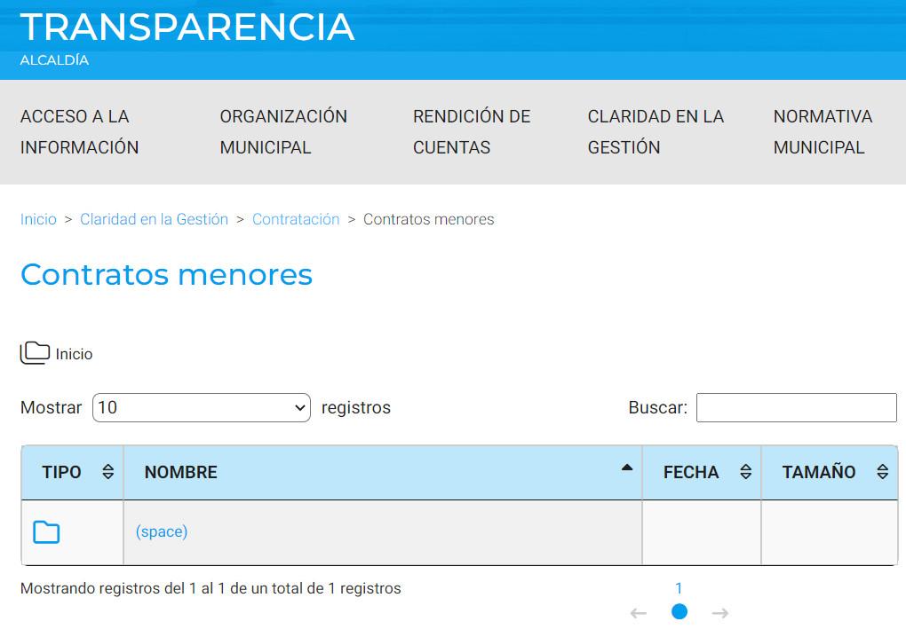 Apartado de contratos menores de la web de transparencia del Ayuntamiento de A Coruña