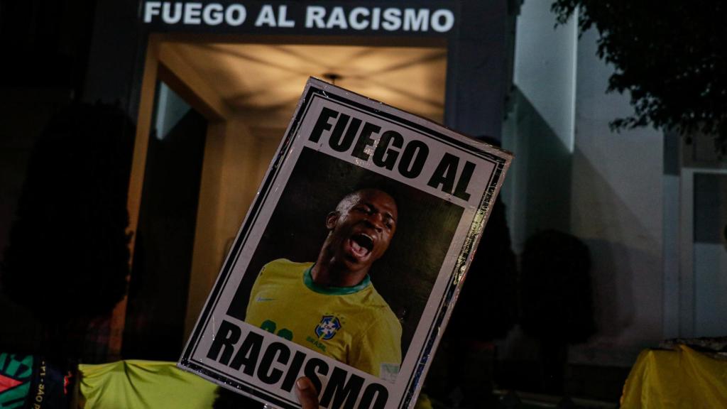 Protestas en Sao Paulo (Brasil), por los ataques racistas contra Vinicius, el pasado día 23 de mayo.