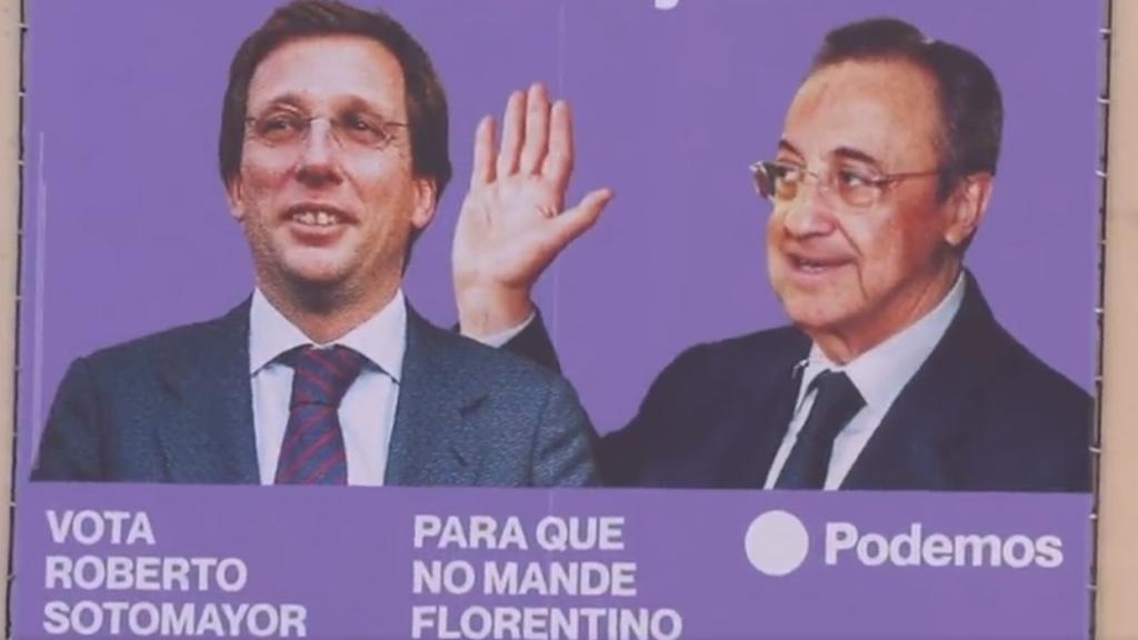 Imagen de la tercera lona electoral que Unidas Podemos ha instalado en Las Ventas.