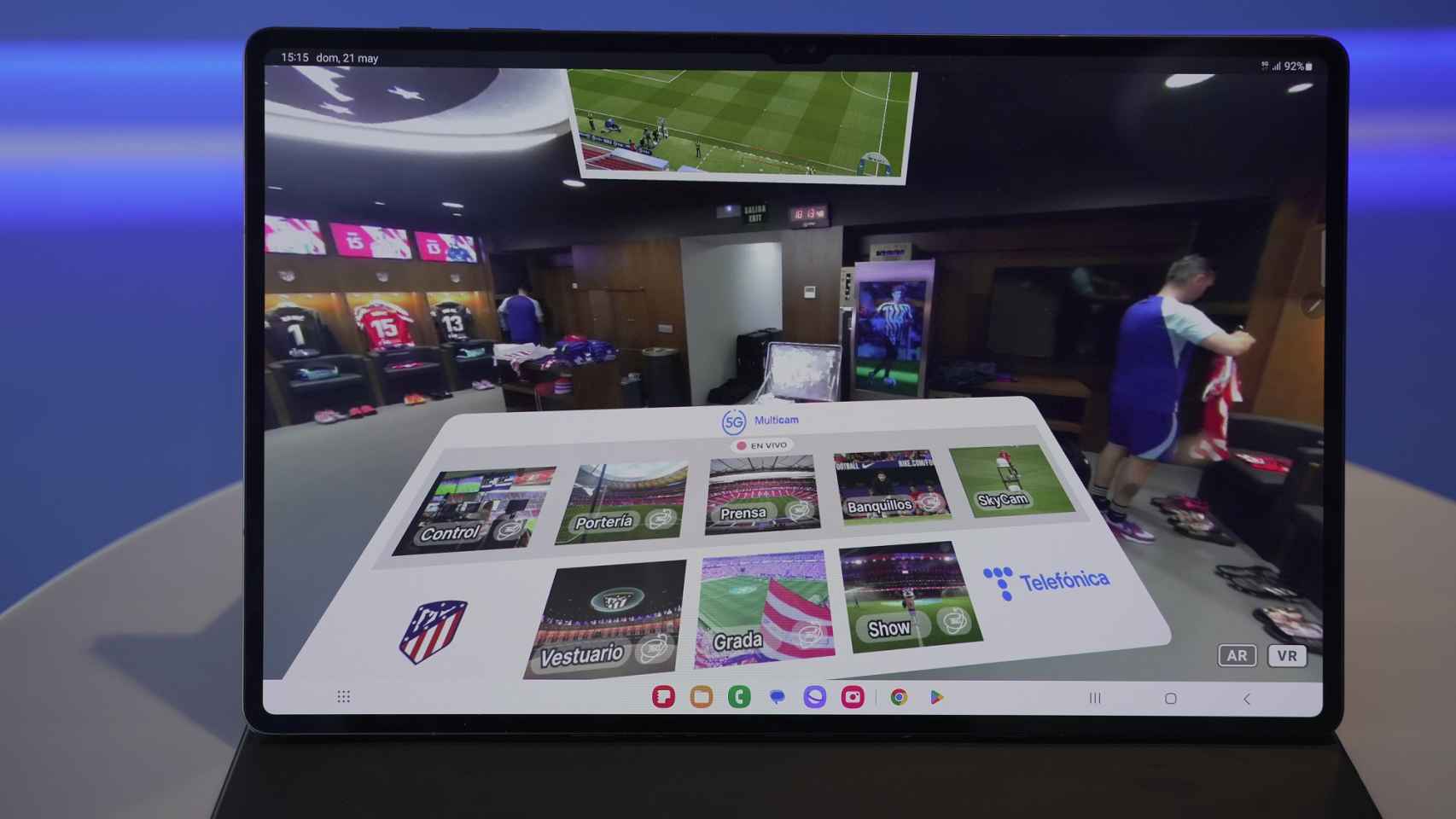 Imagen de las opciones multicámara para ver un partido de fútbol incluidas en el proyecto piloto de Telefónica y Atlético de Madrid.