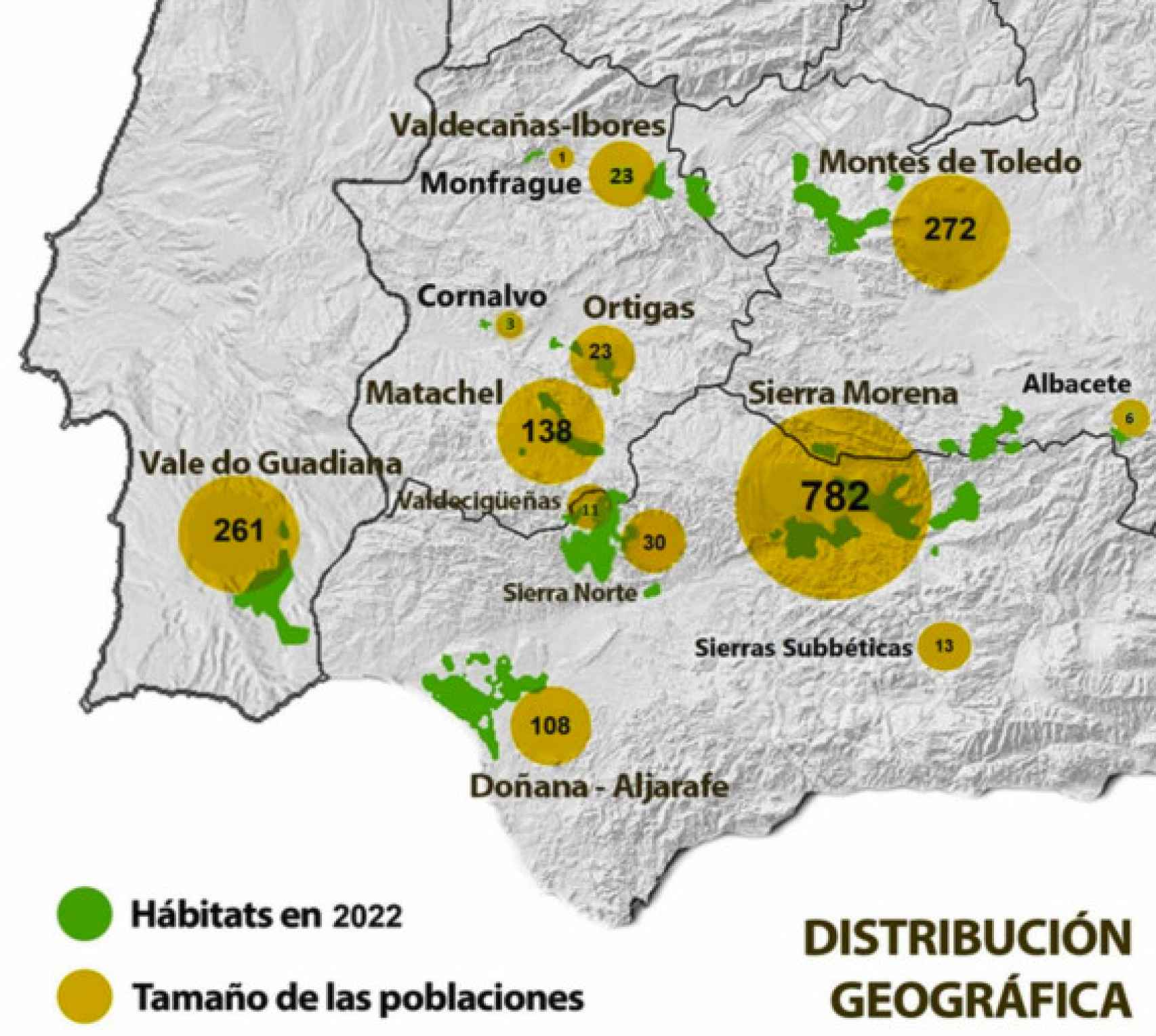 Distribución geográfica del lince ibérico en 2022