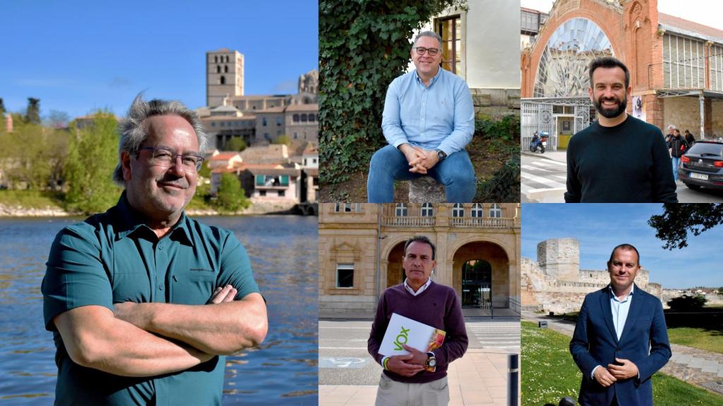 Collage de los cinco principales candidatos a la Alcaldía de Zamora