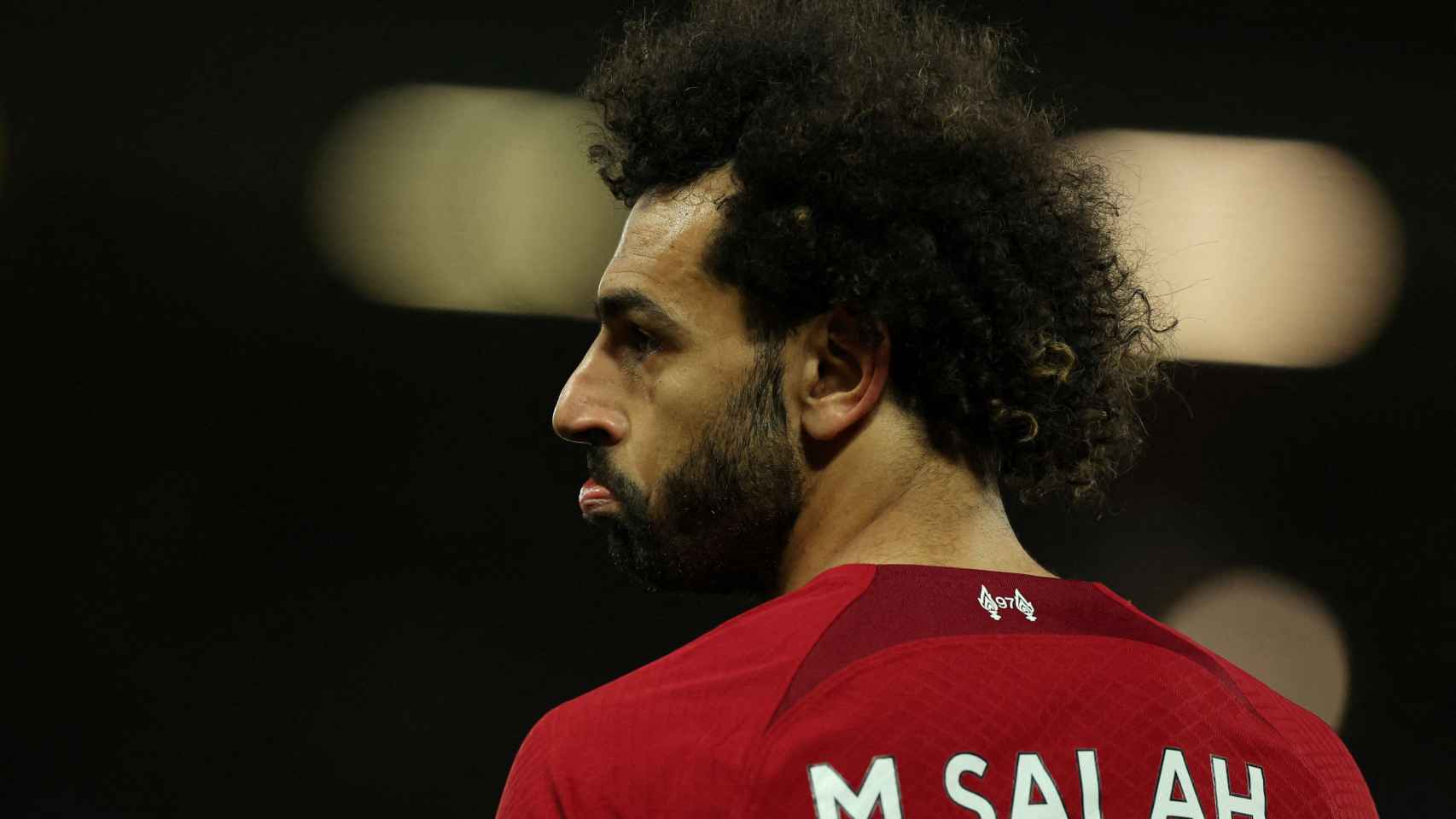 Mo Salah se lamenta durante un partido del Liverpool.