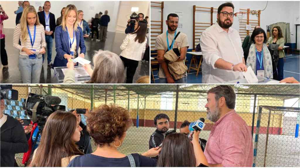 Los candidatos a la alcaldía viguesa votan durante el 28M.