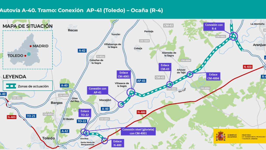 Alternativa elegida por el Mitma para el tramo de la A-40 Toledo-Ocaña.