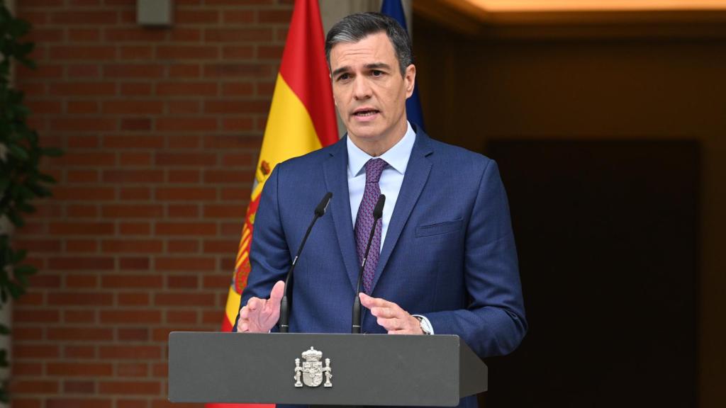 Pedro Sánchez, presidente del Gobierno, durante el anuncio del adelanto electoral en el Palacio de la Moncloa.