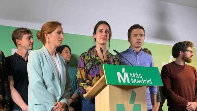 Mónica García, Rita Maestre e Íñigo Errejón en la sede de Más Madrid.