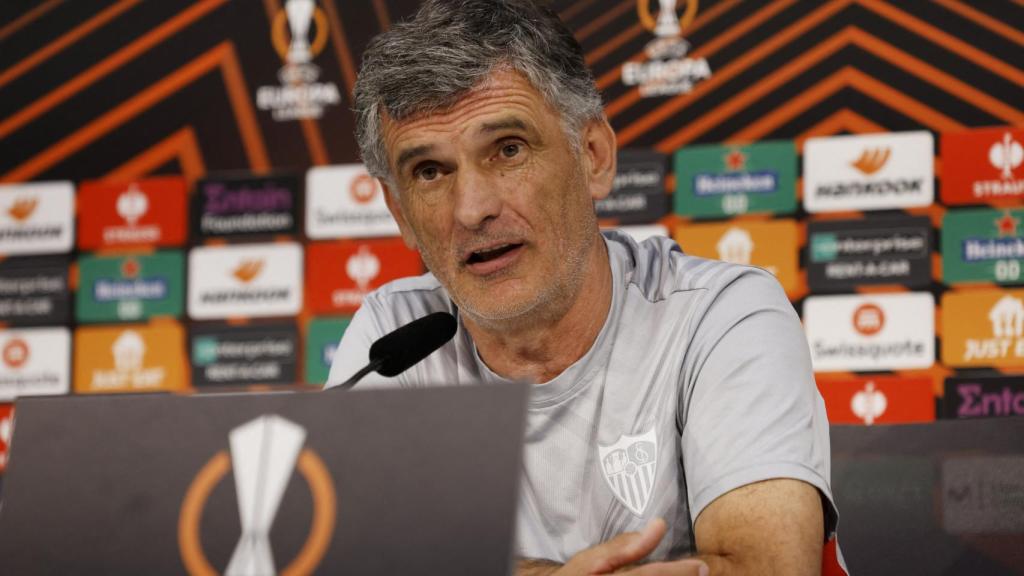 José Luis Mendilibar, en la rueda de prensa previa a la final de la Europa League