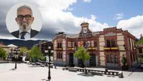 El candidato de Vox a la Alcaldía de Rascafría, Óscar Robles, y una imagen del Ayuntamiento del municipio.