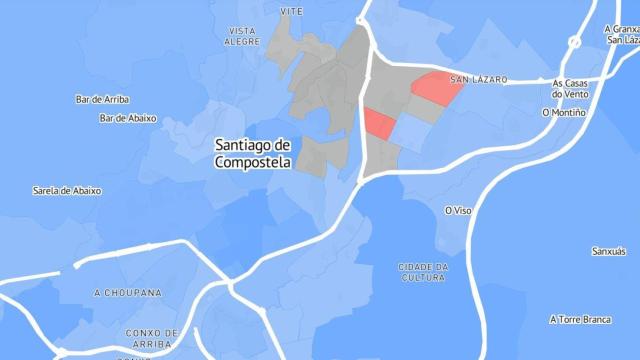 Fuerzas más votadas por sección censal en Santiago de Compostela