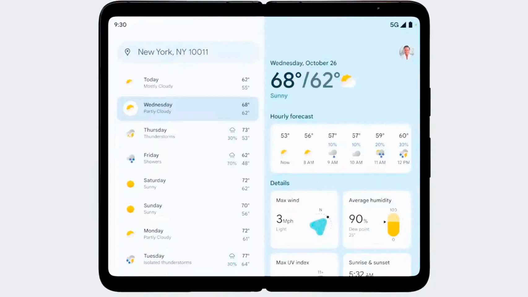 Google Weather en una tablet