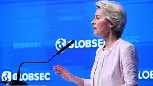 La presidenta Ursula von der Leyen, durante su discurso este miércoles en Bratislava