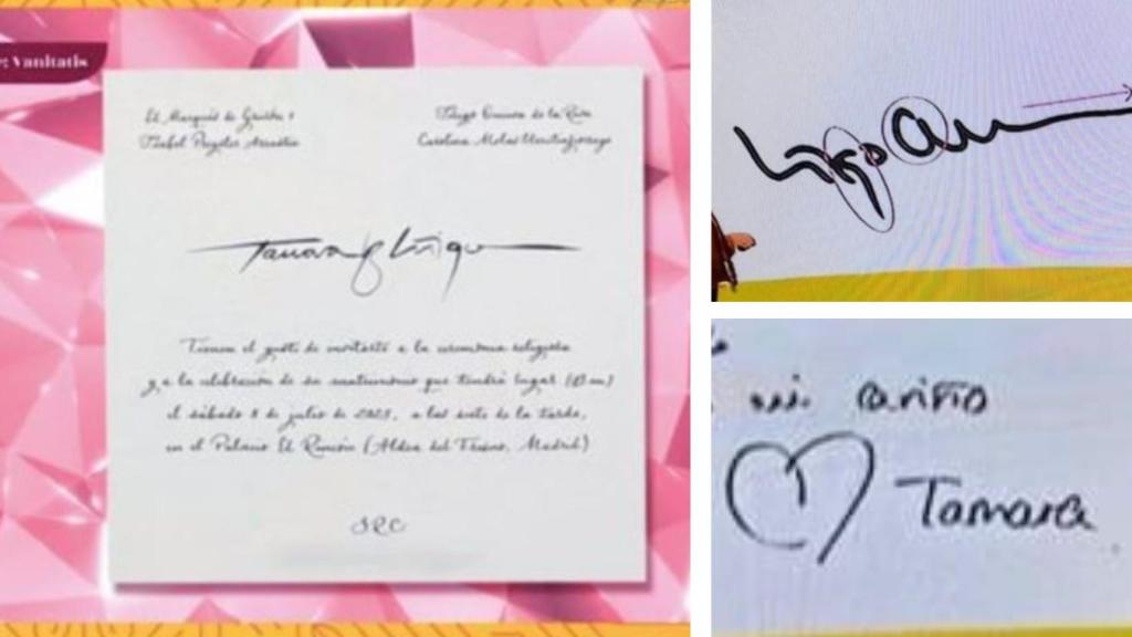 La invitación y las firmas originales de los novios.