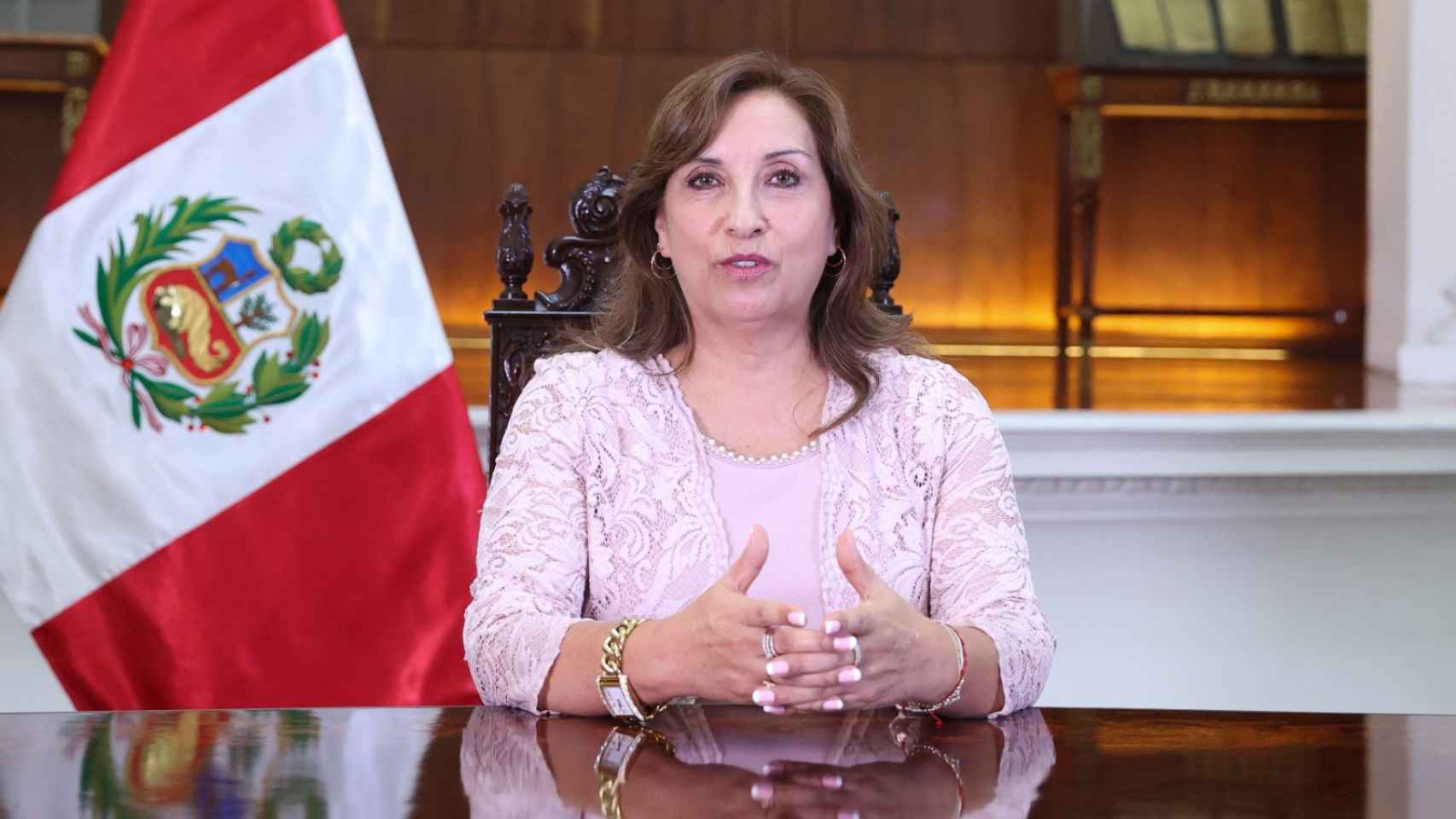 Boluarte interviene por vía telemática en la reunión de jefes de Estado de América del Sur, este martes.