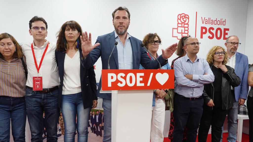 El alcalde de Valladolid, Óscar Puente, durante la noche electoral del 28 de mayo.