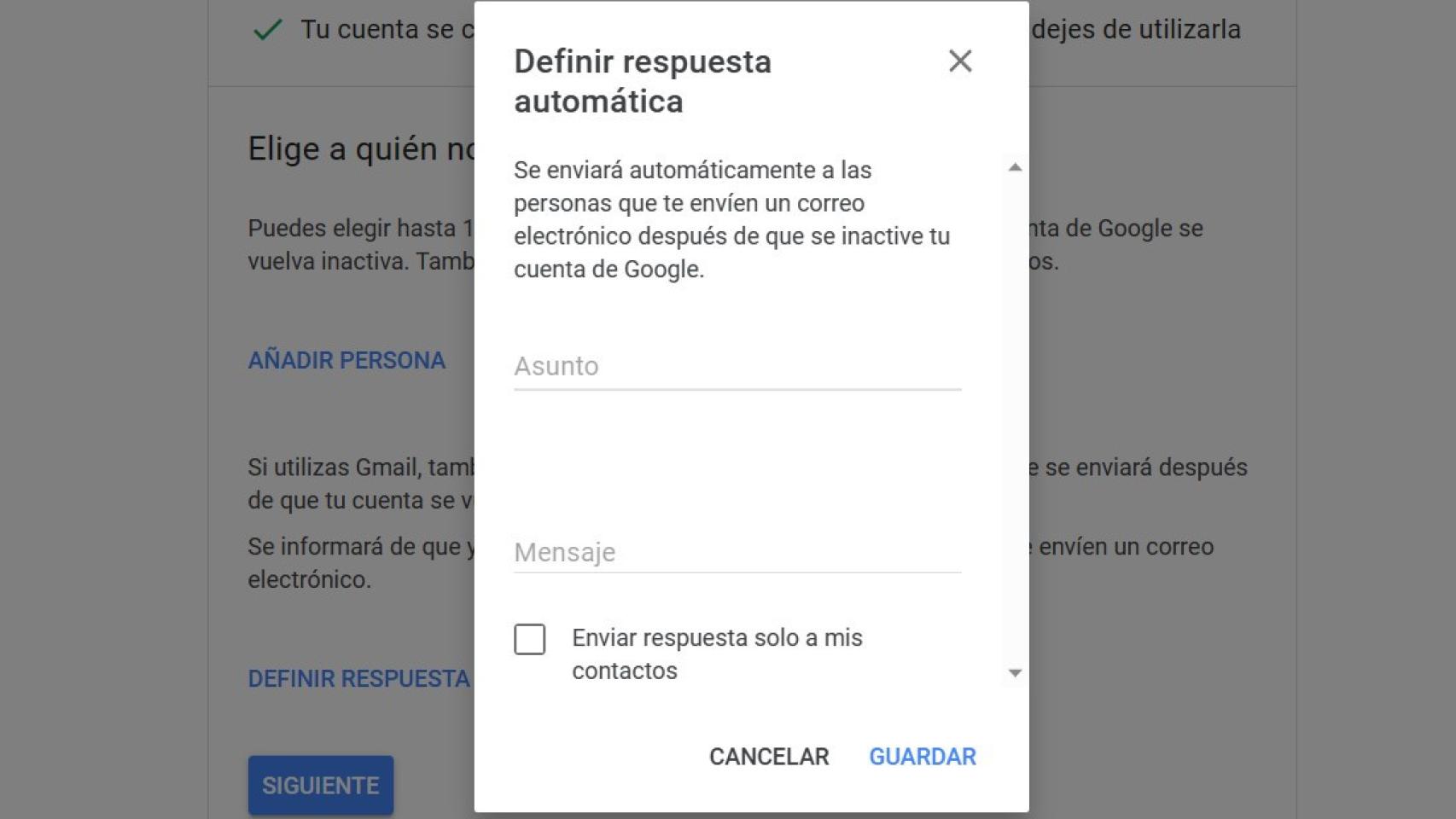 Gmail enviará una respuesta automática cuando la cuenta se considere inactiva
