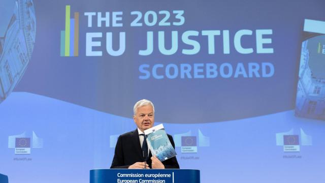 El comisario de Justicia, Didier Reynders, durante la presentación este miércoles del Cuadro de Indicadores sobre la Justicia