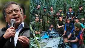 Gustavo Petro, el presidente de Colombia, y una imagen del rescate de los niños.