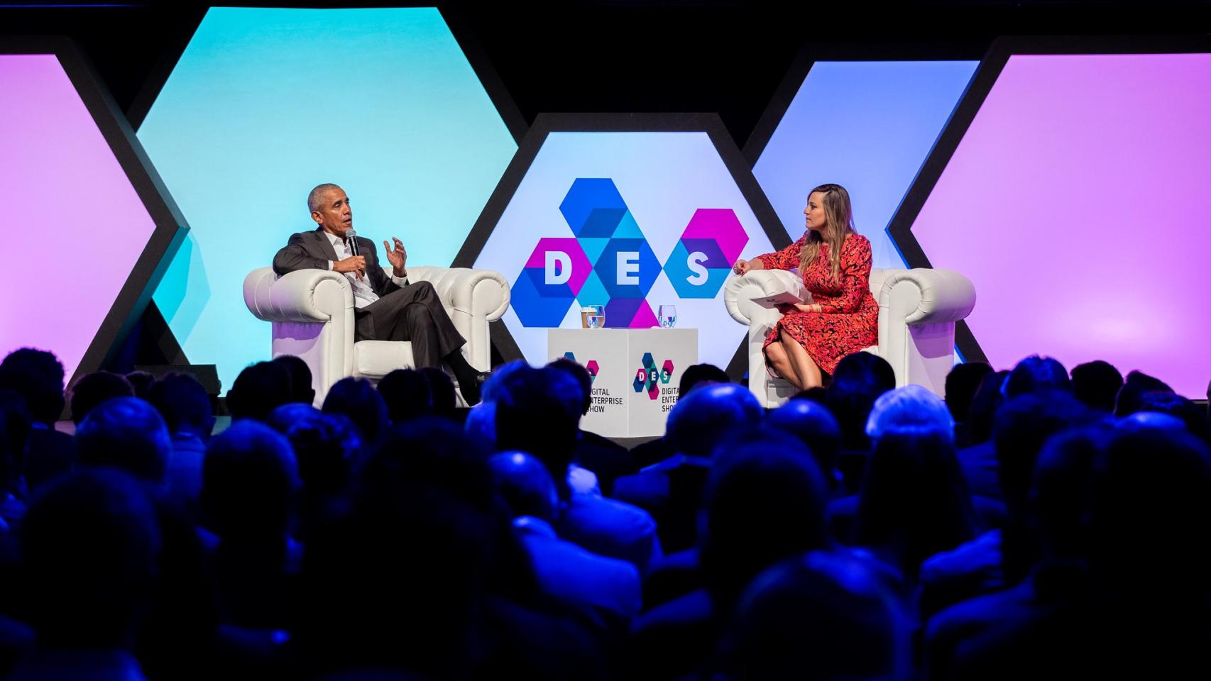 El expresidente de EE.UU. Barack Obama, durante su conferencia en el Digital Electronics Show de 2022.