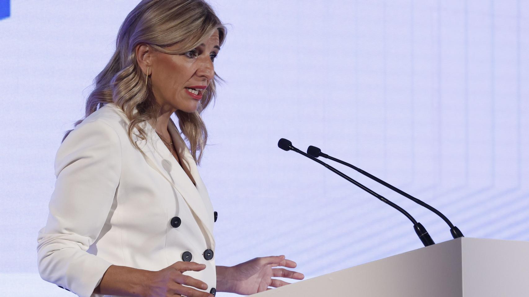 La vicepresidenta segunda del Gobierno y líder de Sumar, Yolanda Díaz, este miércoles en un acto de 'Cinco Días'.