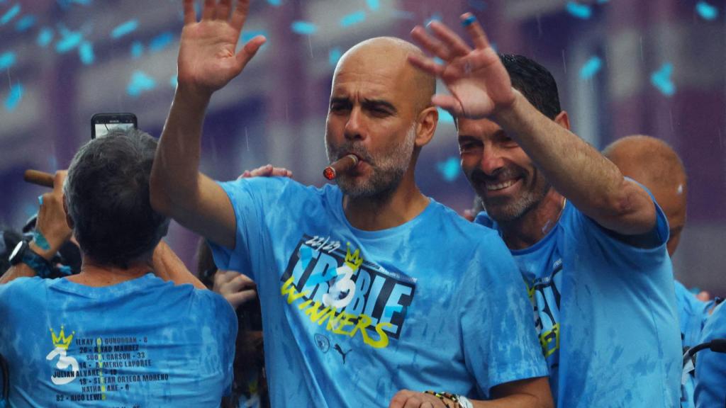 Pep Guardiola, celebrando el título de la Champions League.