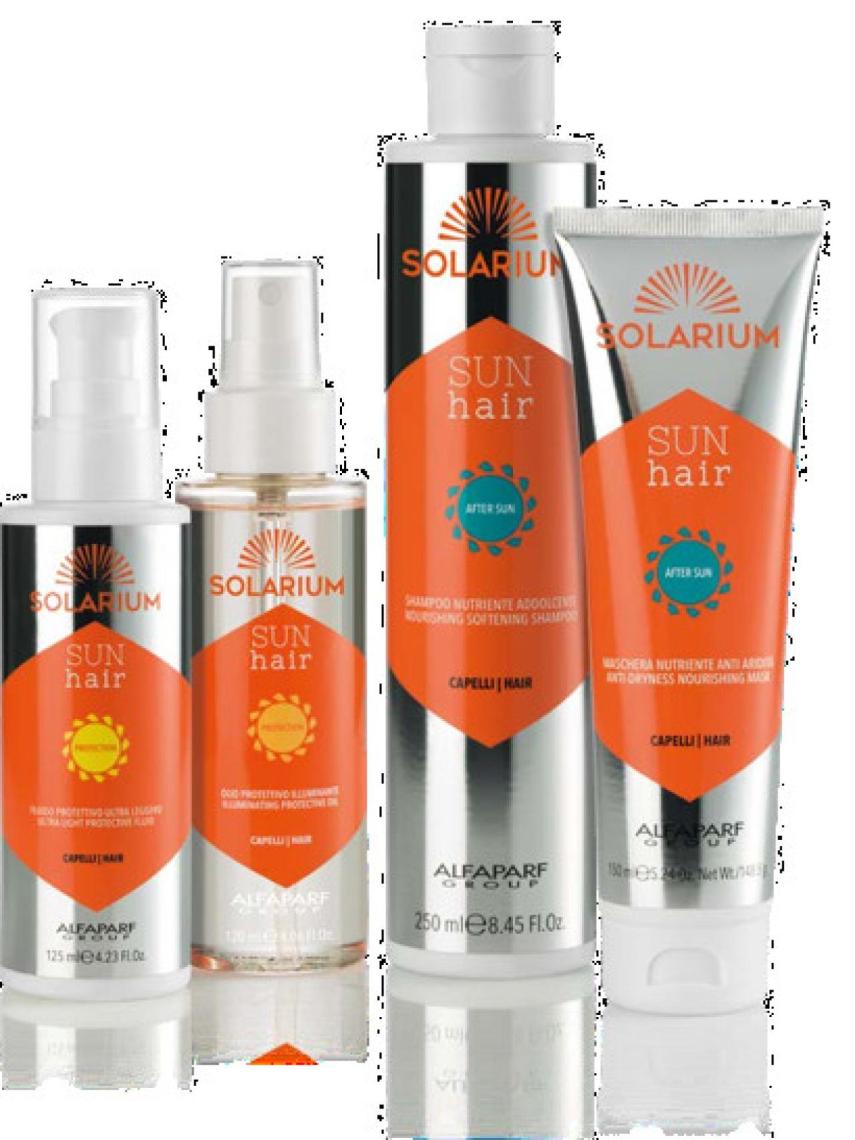 Los cuatro productos de Alfaparf Solarium.