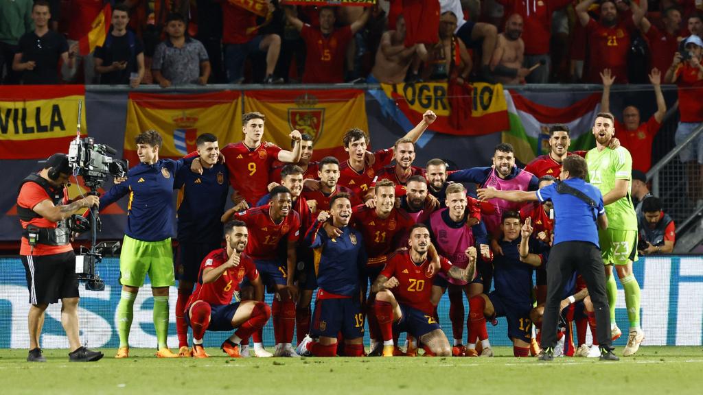 La selección española de fútbol, celebrando el pase a la final de la UEFA Nations League 2023