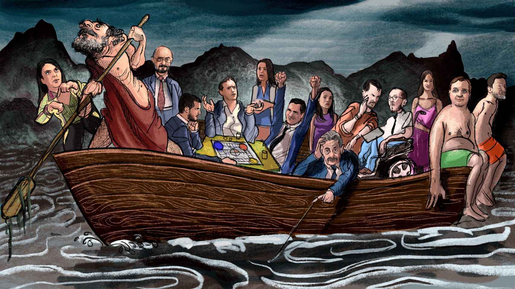 La barca de Caronte, llena de políticos.